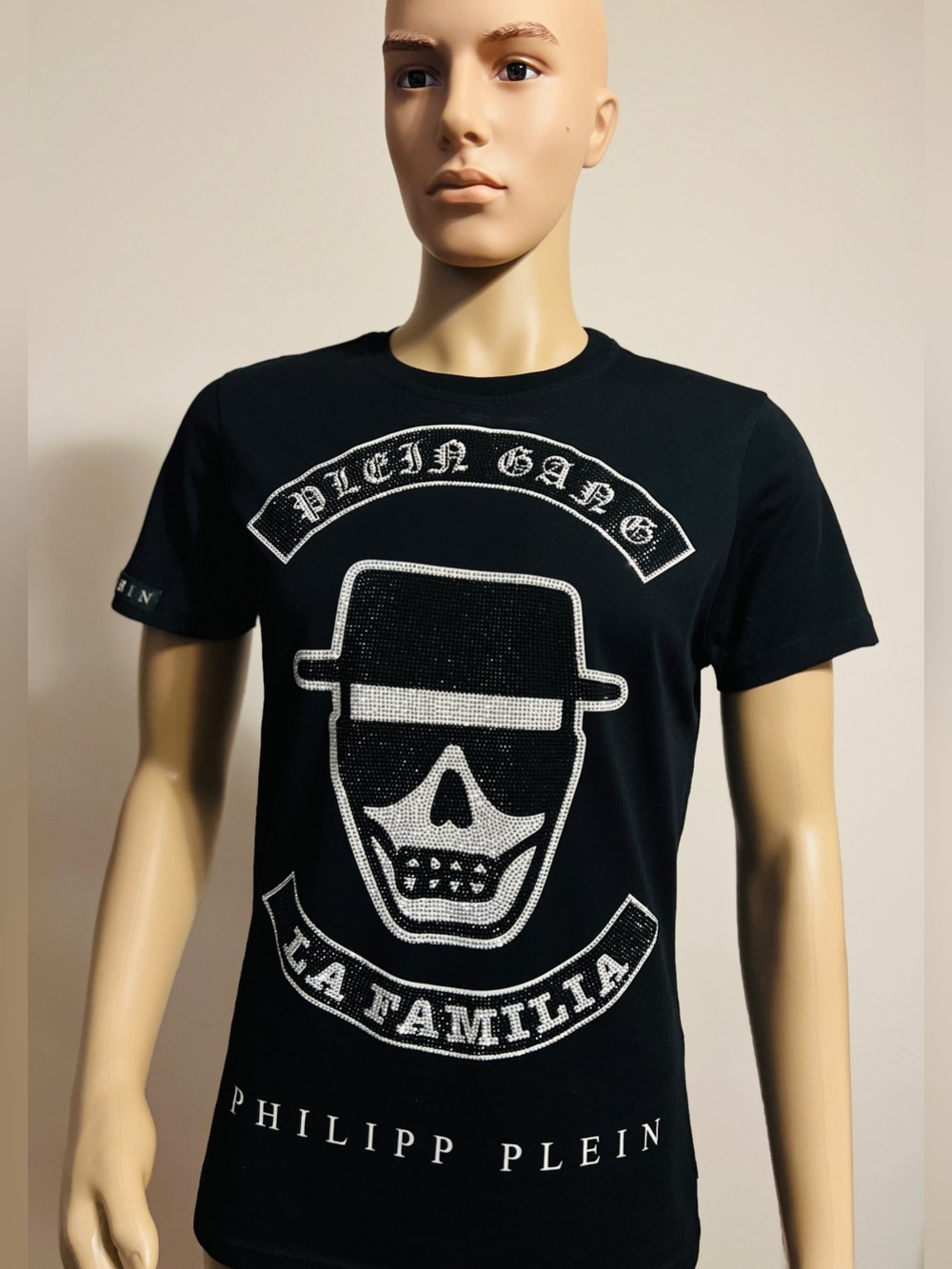 Philipp Plein Black Short-Sleeve Skull Tee with Swarovski Crystal Detailing